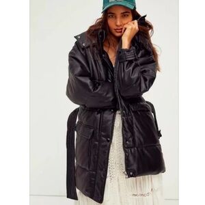 Apparis Selma Faux Leather Belted Puffer Coat